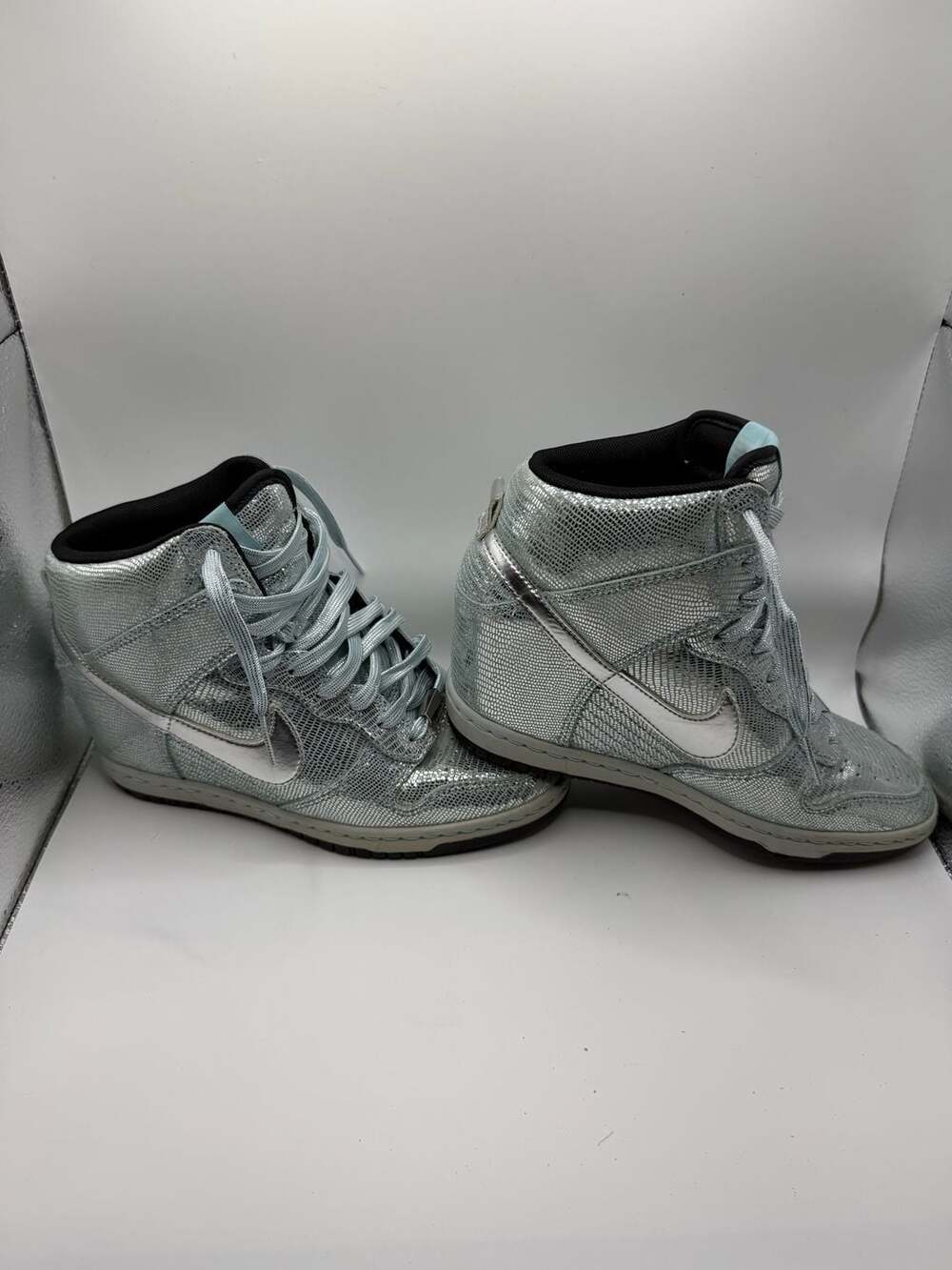 Nike Women's Dunk Sky Hi QS 'Disco Ball' Metallic Silver Wedge Sneakers - Picture 6 of 11